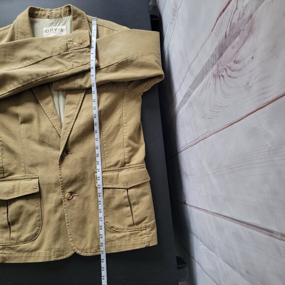 Orvis Blazer Men 40R 100% Cotton Tan Leather Style Cuff Trim Sporting Jacket - Picture 6 of 7